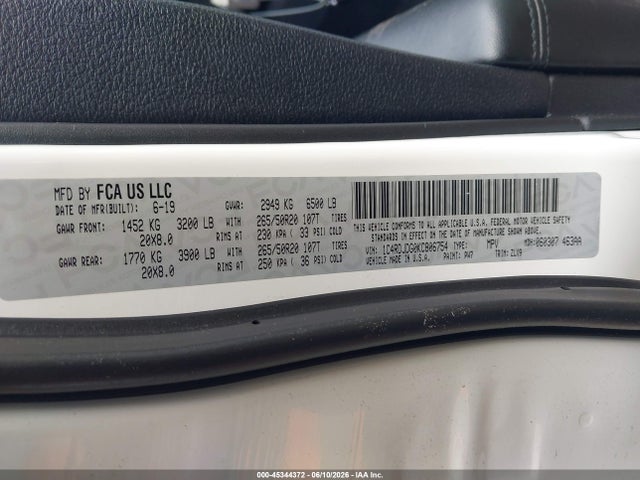Продажа на аукционе авто 2019 Dodge Durango Gt Plus Awd, vin: 1C4RDJDG0KC806754, номер лота: 45344372