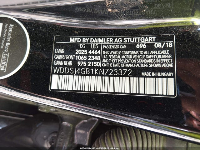 2019 Mercedes-benz Cla 250 4matic მანქანა იყიდება აუქციონზე, vin: WDDSJ4GB1KN723372, აუქციონის ნომერი: 45344385