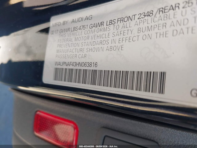 Aukcja sprzedaży 2017 Audi A4 Premium Plus, vin: WAUPNAF43HN063816, numer aukcji: 45344399