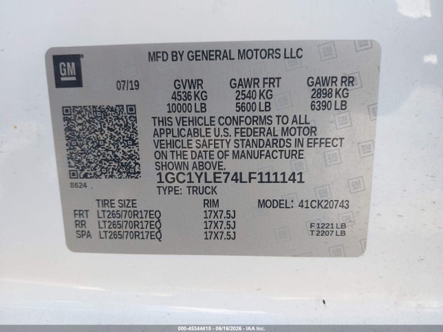 Aukcja sprzedaży 2020 Chevrolet Silverado 2500hd, vin: 1GC1YLE74LF111141, numer aukcji: 45344415