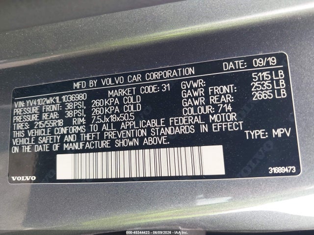 Продажа на аукционе авто 2020 Volvo V60 Cross Country T5, vin: YV4102WK1L1036980, номер лота: 45344423