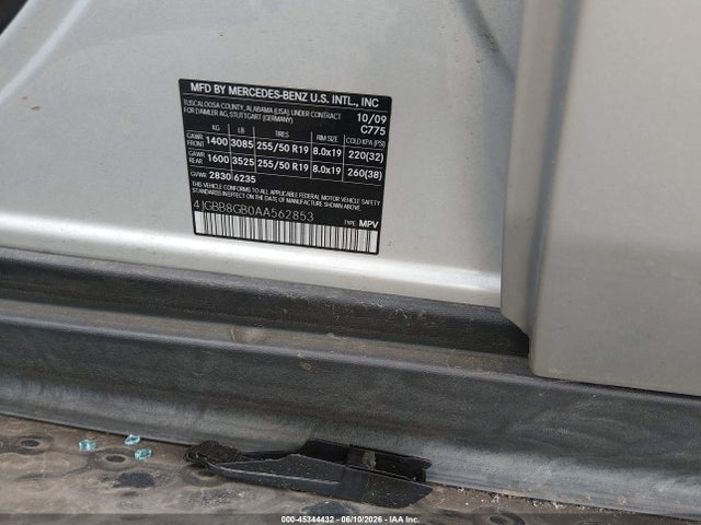Продажа на аукционе авто 2010 Mercedes-benz Ml 350 4matic, vin: 4JGBB8GB0AA562853, номер лота: 45344432