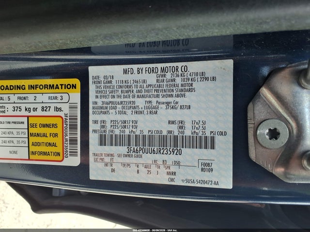 3FA6P0UU6JR235920 Ford Fusion Hybrid S