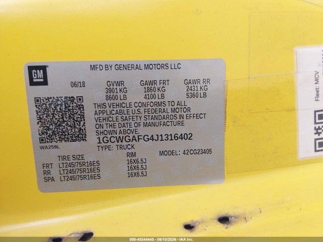 Aukcja sprzedaży 2018 Chevrolet Express 2500 Work Van, vin: 1GCWGAFG4J1316402, numer aukcji: 45344445