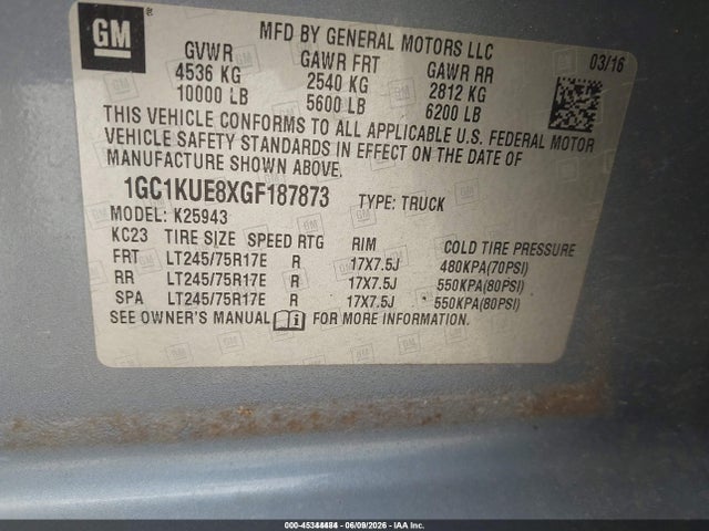 2016 Chevrolet Silverado 2500hd Work Truck მანქანა იყიდება აუქციონზე, vin: 1GC1KUE8XGF187873, აუქციონის ნომერი: 45344484