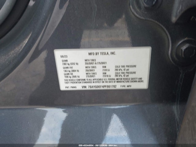 Продаж на аукціоні авто 2023 Tesla Model Y Performance Dual Motor All-wheel Drive, vin: 7SAYGDEF4PF861702, номер лоту: 45344504