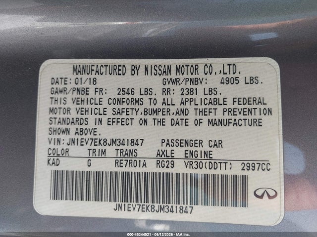 JN1EV7EK8JM341847 Infiniti Q60 3.0t Luxe