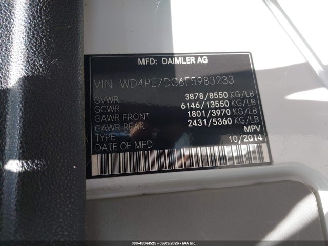 45344525 :رقم المزاد ، WD4PE7DC6F5983233 vin ، 2015 Mercedes-benz Sprinter 2500 Normal Roof مزاد بيع