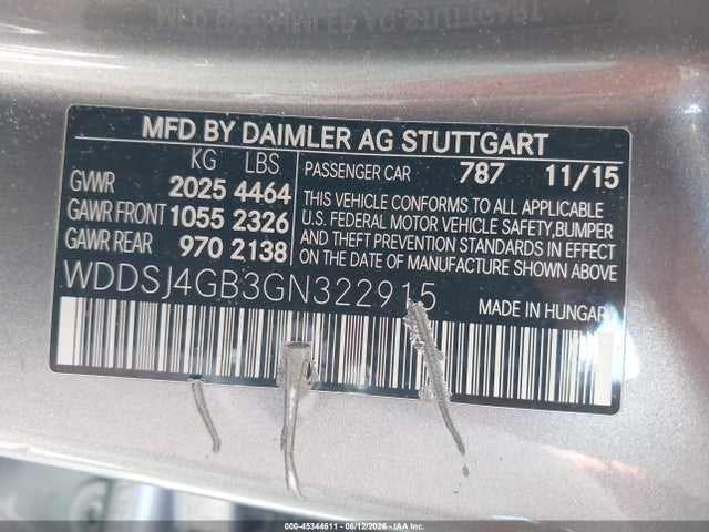 45344611 :رقم المزاد ، WDDSJ4GB3GN322915 vin ، 2016 Mercedes-benz Cla 250 4matic مزاد بيع