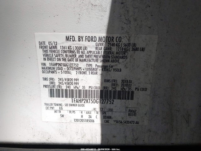 Aukcja sprzedaży 2013 Ford Taurus Sho, vin: 1FAHP2KT5DG127752, numer aukcji: 45344615