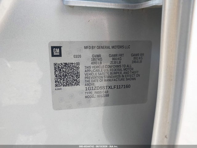 Продаж на аукціоні авто 2020 Chevrolet Malibu Fwd Lt, vin: 1G1ZD5STXLF117160, номер лоту: 45344742
