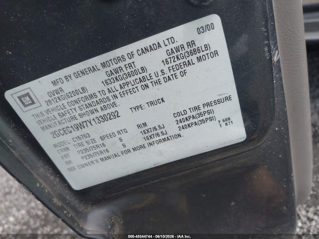 Продажа на аукционе авто 2000 Chevrolet Silverado 1500 Ls, vin: 2GCEC19W7Y1330292, номер лота: 45344744