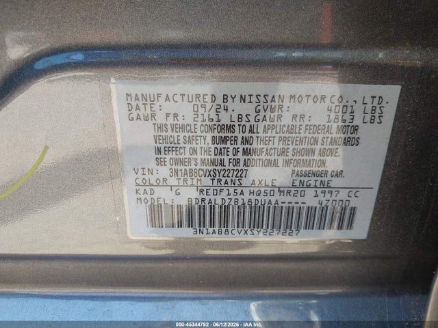 Auction sale of the 2025 Nissan Sentra Sv, vin: 3N1AB8CVXSY227227, lot number: 45344792
