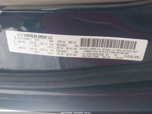 45344802 :رقم المزاد ، 2C4RC1BG5CR273539 vin ، 2012 Chrysler Town & Country Touring مزاد بيع
