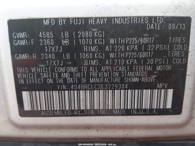 Subaru Outback 2.5i Limited 2014 4S4BRCLC2E3229304 Image 9