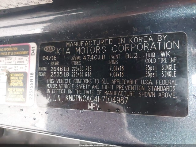 KNDPNCAC4H7104987 KIA Sportage Ex