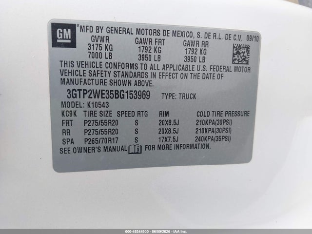 Aukcja sprzedaży 2011 Gmc Sierra 1500 Slt, vin: 3GTP2WE35BG153969, numer aukcji: 45344900