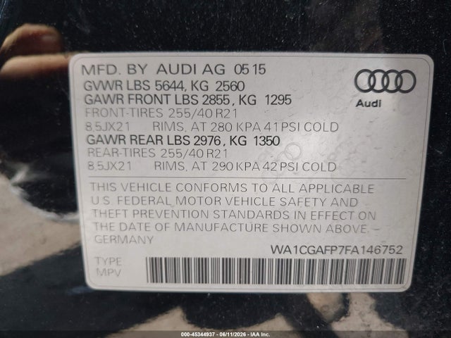 Aukcja sprzedaży 2015 Audi Sq5 3.0t Premium Plus, vin: WA1CGAFP7FA146752, numer aukcji: 45344937