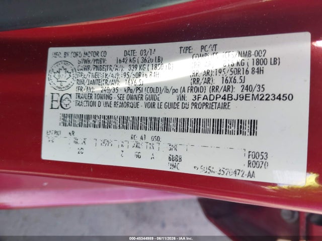 Aukcja sprzedaży 2014 Ford Fiesta Se, vin: 3FADP4BJ9EM223450, numer aukcji: 45344989