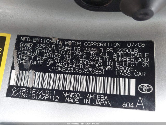 Aukcja sprzedaży 2006 Toyota Prius, vin: JTDKB20UX67530851, numer aukcji: 45344992