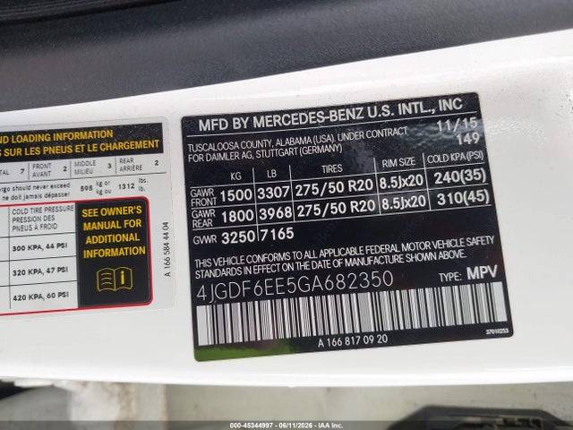 2016 Mercedes-benz Gl 450 4matic მანქანა იყიდება აუქციონზე, vin: 4JGDF6EE5GA682350, აუქციონის ნომერი: 45344997