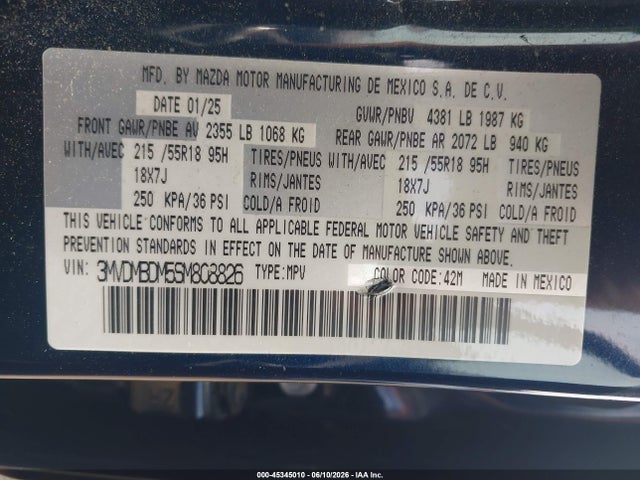 Aukcja sprzedaży 2025 Mazda Cx-30 2.5 S Premium Package, vin: 3MVDMBDM5SM808826, numer aukcji: 45345010