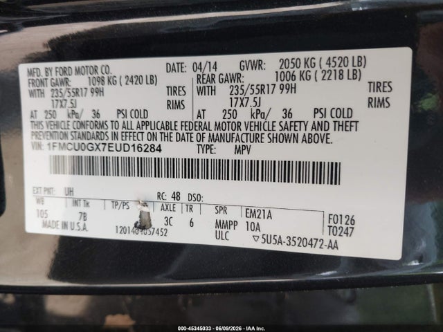 Продаж на аукціоні авто 2014 Ford Escape Se, vin: 1FMCU0GX7EUD16284, номер лоту: 45345033