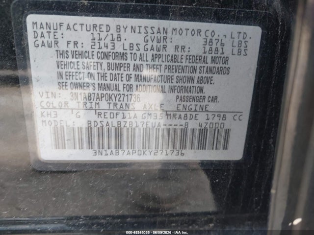 Nissan SENTRA S 2019 3N1AB7AP0KY271736 Image 9