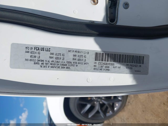 Aukcja sprzedaży 2019 Dodge Charger Sxt Rwd, vin: 2C3CDXBG8KH553826, numer aukcji: 45345067