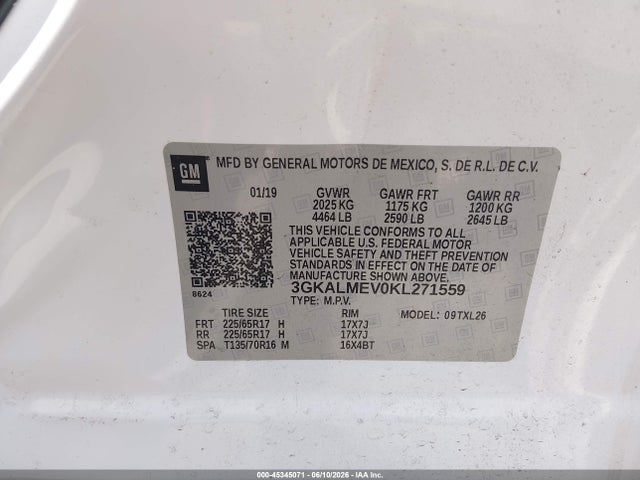 45345071 :رقم المزاد ، 3GKALMEV0KL271559 vin ، 2019 Gmc Terrain Sle مزاد بيع