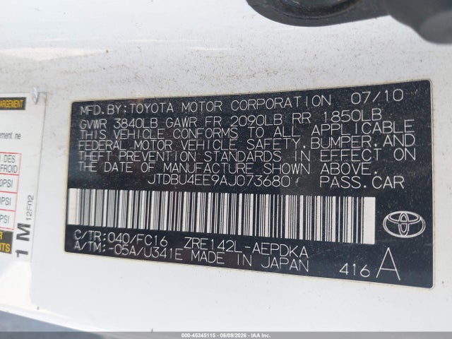 45345115 :رقم المزاد ، JTDBU4EE9AJ073680 vin ، 2010 Toyota Corolla Le مزاد بيع