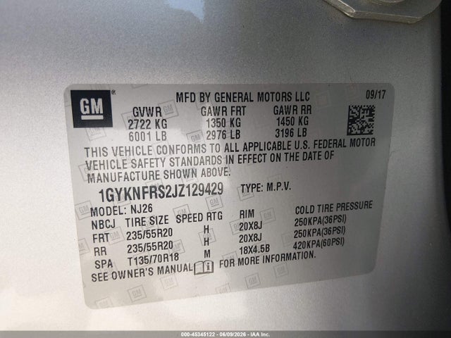 45345122 :رقم المزاد ، 1GYKNFRS2JZ129429 vin ، 2018 Cadillac Xt5 Premium Luxury مزاد بيع