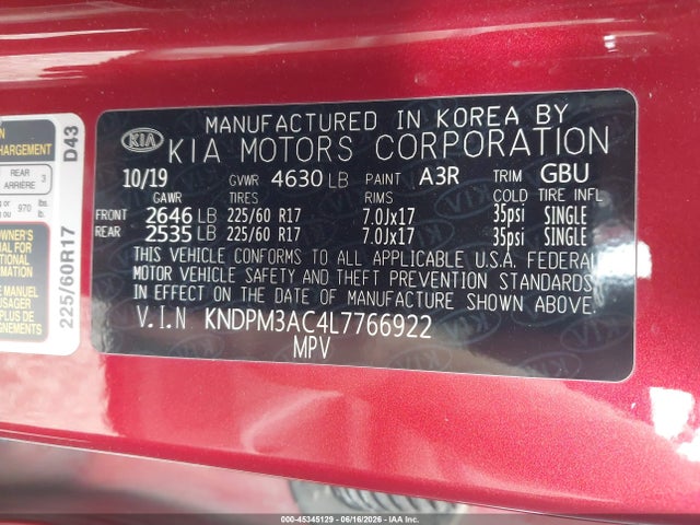 Aukcja sprzedaży 2020 Kia Sportage Lx, vin: KNDPM3AC4L7766922, numer aukcji: 45345129