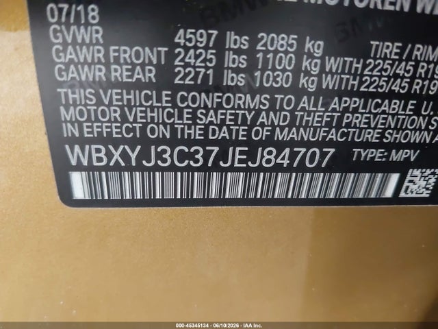 2018 Bmw X2 Sdrive28i მანქანა იყიდება აუქციონზე, vin: WBXYJ3C37JEJ84707, აუქციონის ნომერი: 45345134