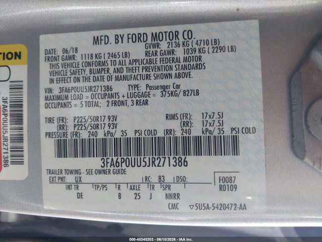 3FA6P0UU5JR271386 Ford Fusion Hybrid S