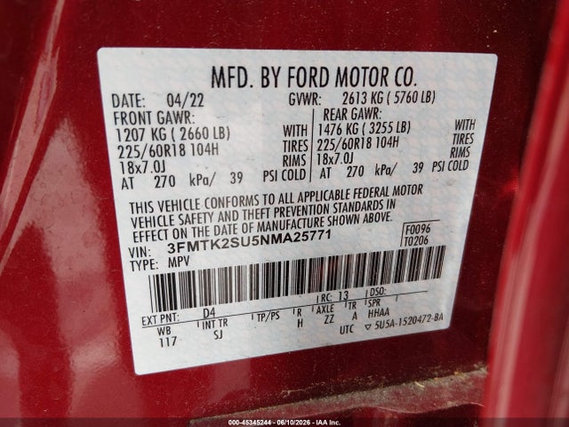 3FMTK2SU5NMA25771 Ford Mustang Mach-e California Route 1