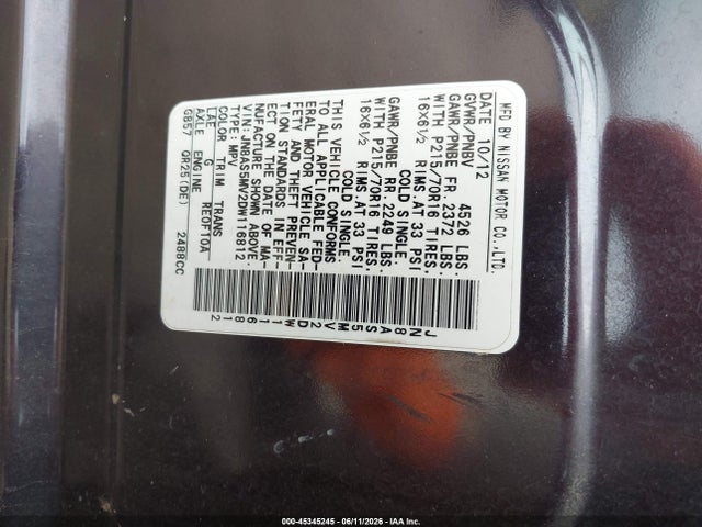 Aukcja sprzedaży 2013 Nissan Rogue S, vin: JN8AS5MV2DW116812, numer aukcji: 45345245