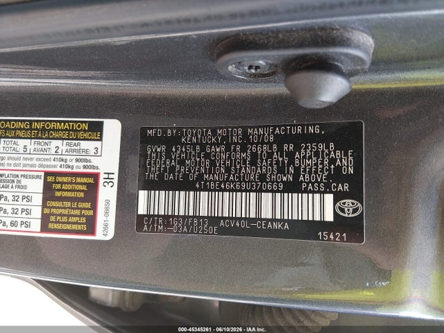 Aukcja sprzedaży 2009 Toyota Camry Le, vin: 4T1BE46K69U370669, numer aukcji: 45345261
