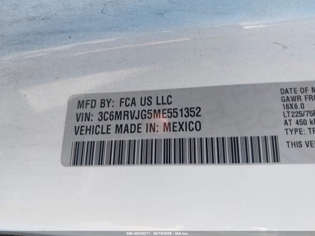 3C6MRVJG5ME551352 RAM Promaster 3500 Cargo Van High Roof 159 Wb Ext