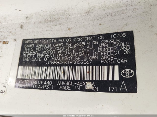Продаж на аукціоні авто 2009 Toyota Camry Hybrid, vin: JTNBB46K193052067, номер лоту: 45345285