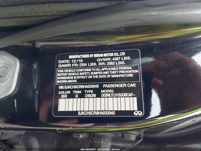 2017 Infiniti Qx30 Premium მანქანა იყიდება აუქციონზე, vin: SJKCH5CR9HA033045, აუქციონის ნომერი: 45345301