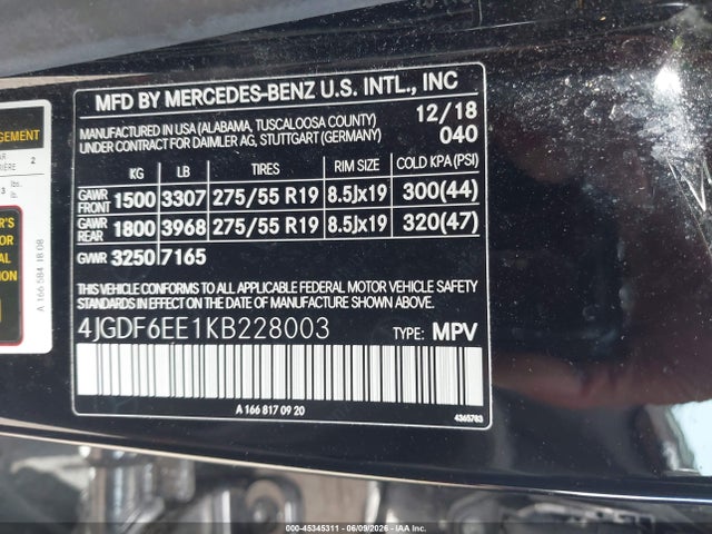 Aukcja sprzedaży 2019 Mercedes-benz Gls 450 4matic, vin: 4JGDF6EE1KB228003, numer aukcji: 45345311