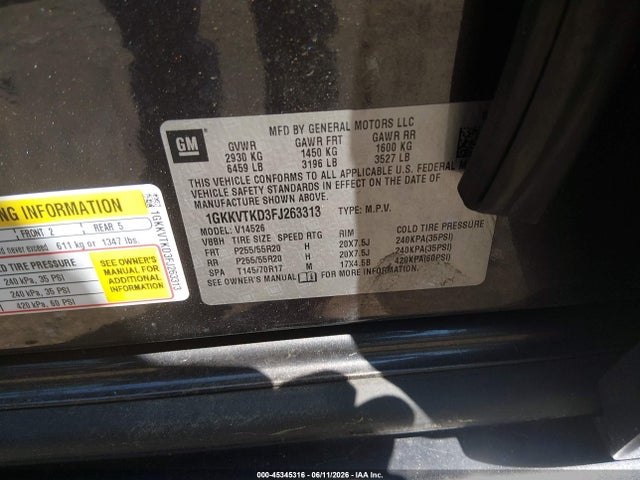 Продажа на аукционе авто 2015 Gmc Acadia Denali, vin: 1GKKVTKD3FJ263313, номер лота: 45345316
