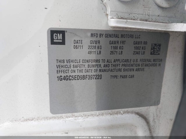Продажа на аукционе авто 2011 Buick Lacrosse Cxl, vin: 1G4GC5ED9BF397220, номер лота: 45345335