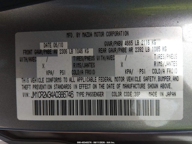 Aukcja sprzedaży 2010 Mazda Mazda5 Sport, vin: JM1CR2W34A0386746, numer aukcji: 45345376