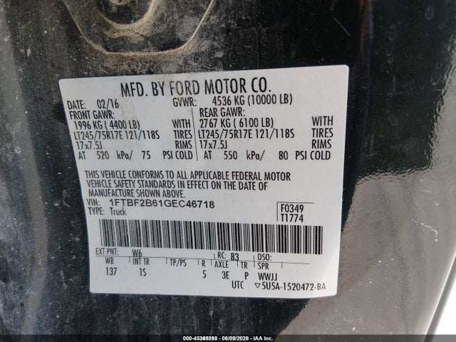 Ford F-250 Xl 2016 1FTBF2B61GEC46718 Image 9
