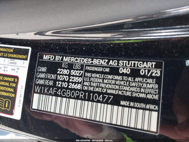 Aukcja sprzedaży 2023 Mercedes-benz C 300 Sedan, vin: W1KAF4GB0PR110477, numer aukcji: 45345396