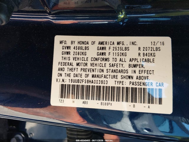 Aukcja sprzedaży 2017 Acura Tlx Technology Package, vin: 19UUB2F59HA003903, numer aukcji: 45345403