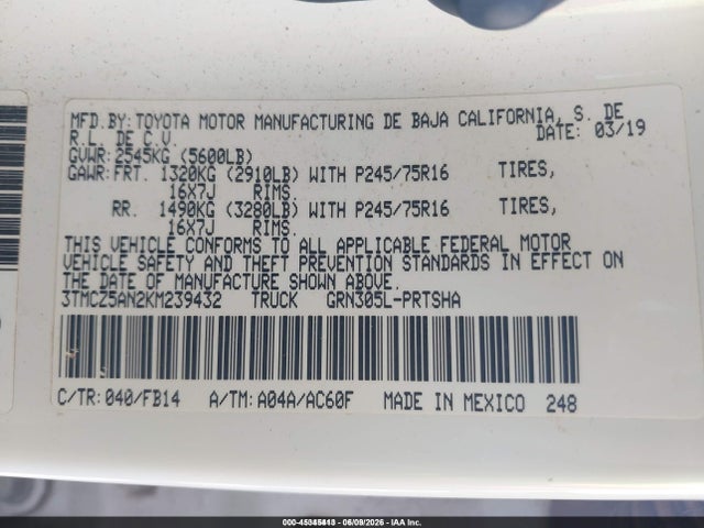 Toyota Tacoma Sr V6 2019 3TMCZ5AN2KM239432 Image 9