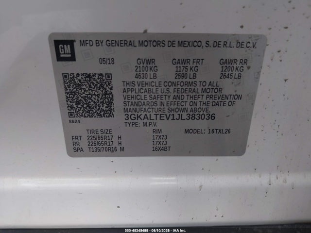 Aukcja sprzedaży 2018 Gmc Terrain Sle, vin: 3GKALTEV1JL383036, numer aukcji: 45345455